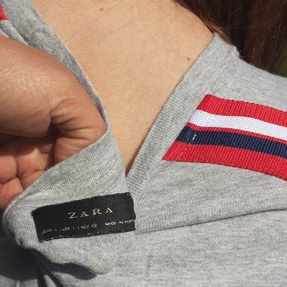 Gray Women's Top with Red Stripes - Picture 5 of 6